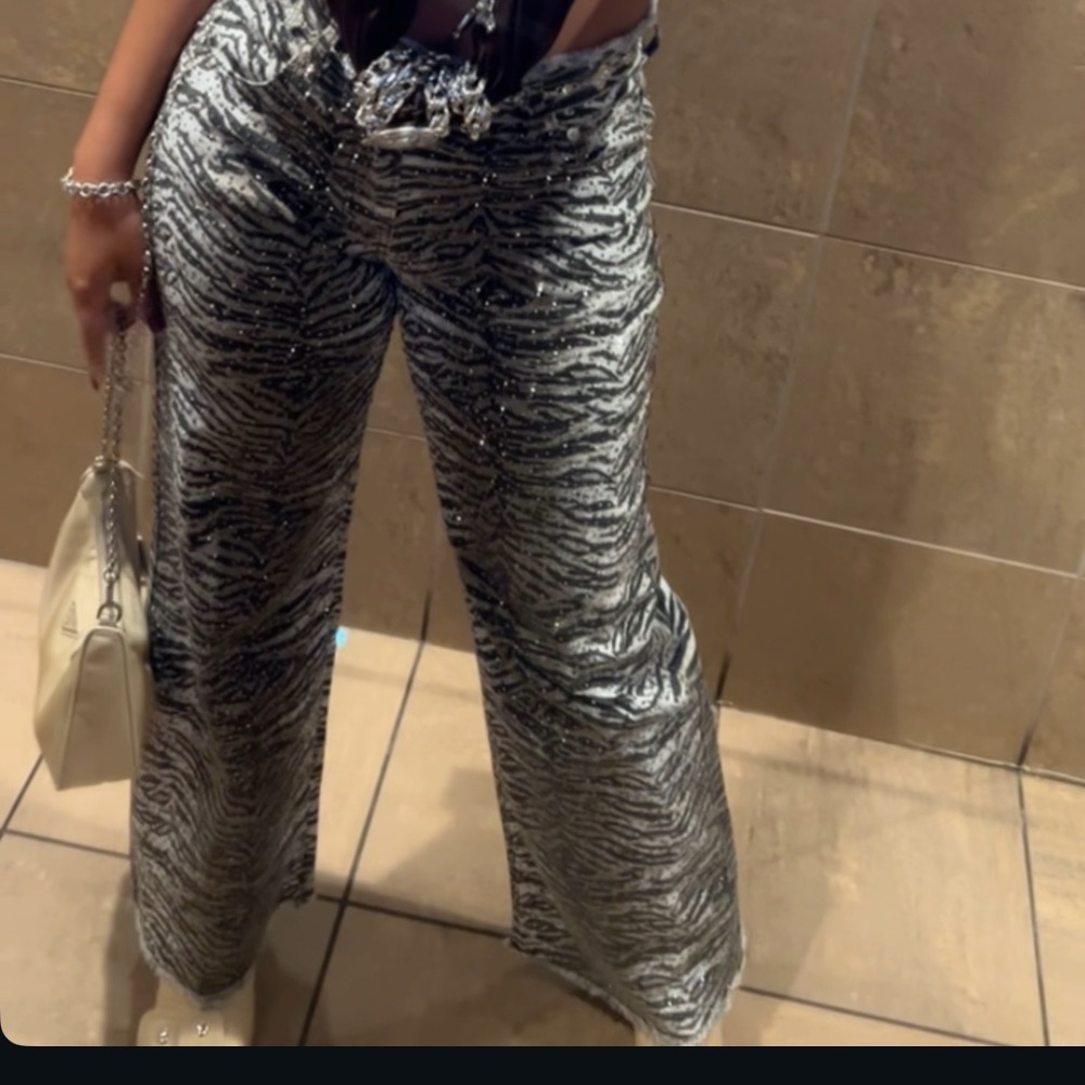 Rhinestone Zebra Print Pants